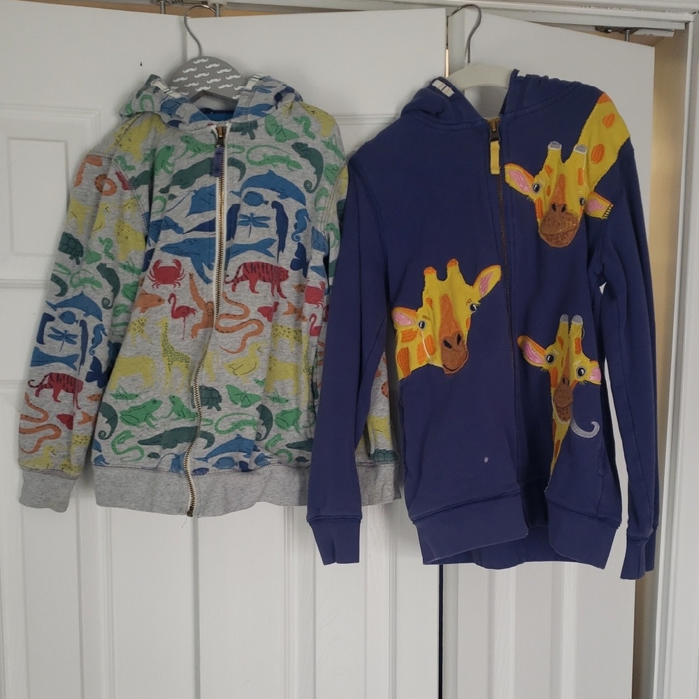 Mini Boden Gray Animal Print Hoodie and Blue Giraffe Hoodie Set
